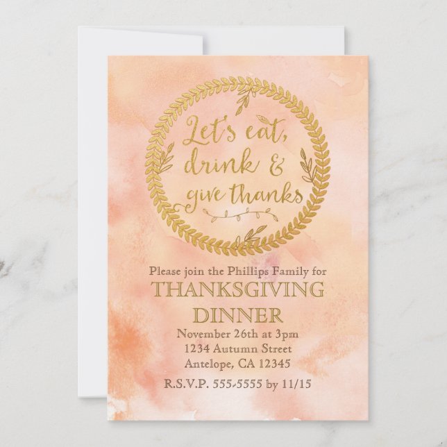Cartes d'invitation de Thanksgiving Manger Boire R (Devant)