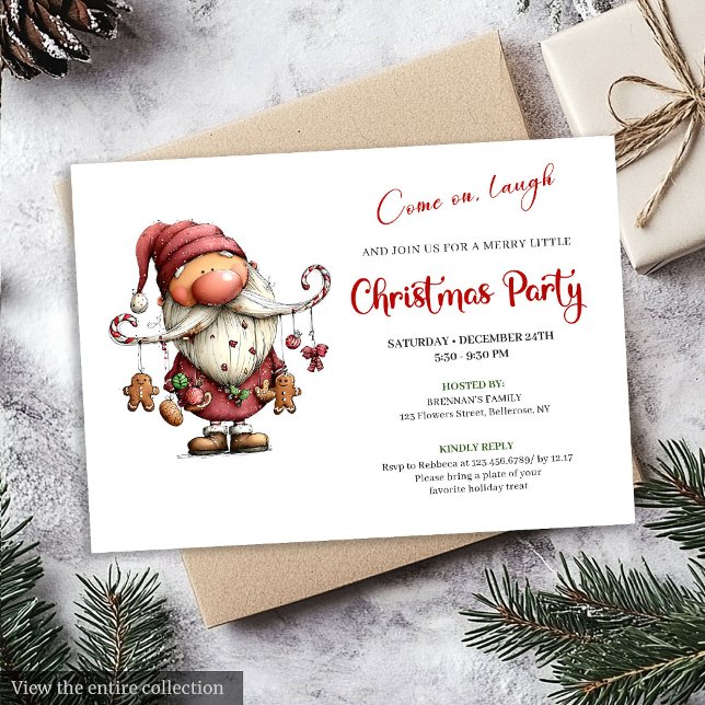 Cartes d'invitation de vacances à l'aquarelle du P (Whimsical Funny Santa Watercolor Holiday Invitation)