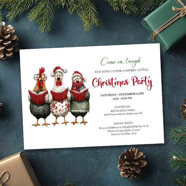Cartes d'invitation de vacances à l'aquarelle mode (Quirky Chickens Modern Watercolor Holiday Invitation)
