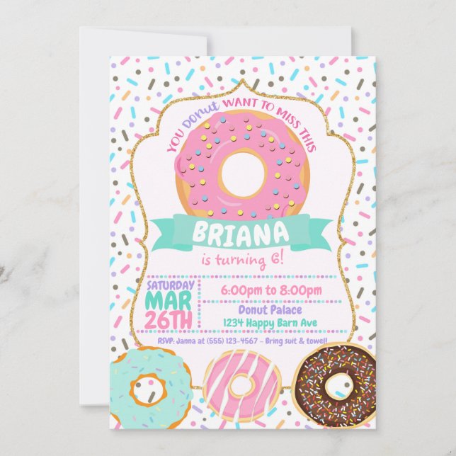 Cartes d'invitation Donut, invitations pastel et o (Devant)