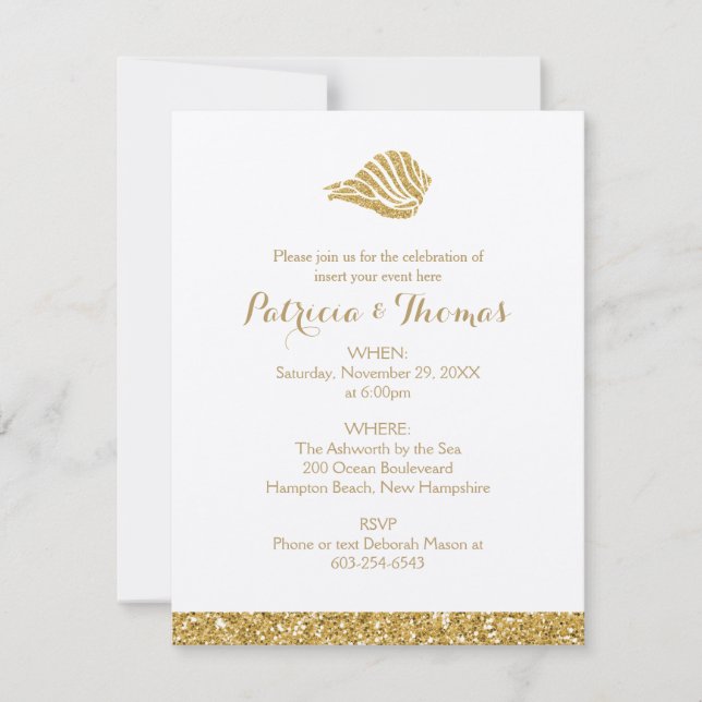 Cartes d'invitation dorées scintillantes | Coquill (Devant)