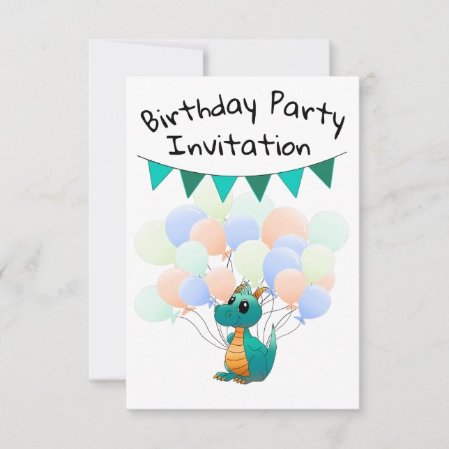 Cartes d'invitation dragon anniversaire d'enfant (Devant)