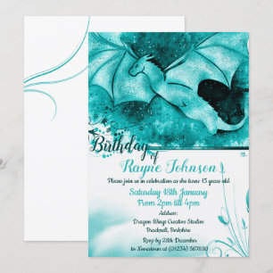 Cartes d'invitation Dragon Éclat de Couleur Bleue