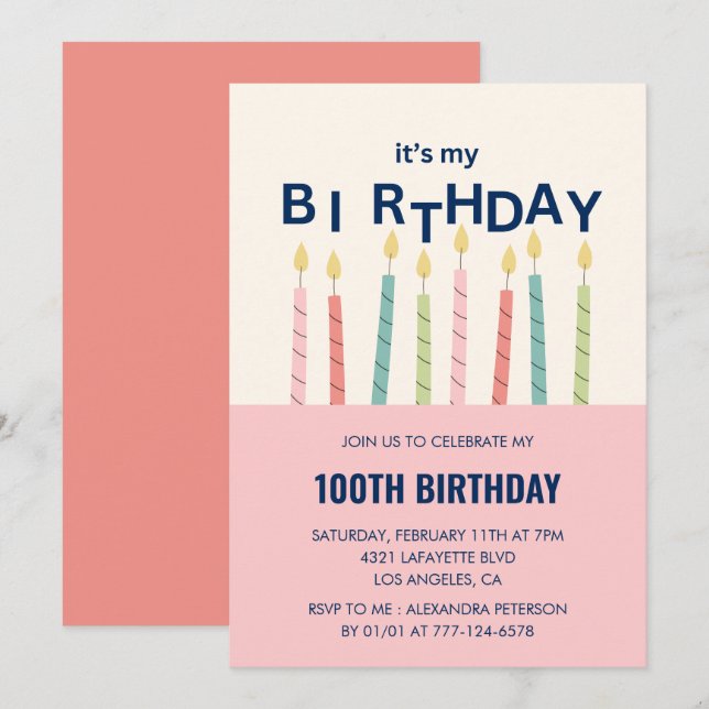 Cartes d'invitation drôles pour 100 ans avec bougi (Devant / Derrière)