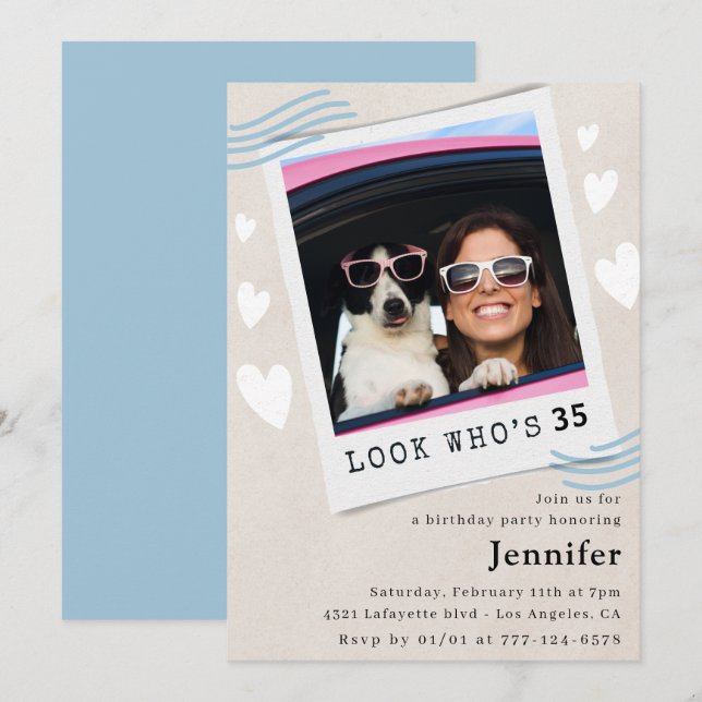 Cartes d'invitation drôles pour 35 ans Photo Regar (Devant / Derrière)