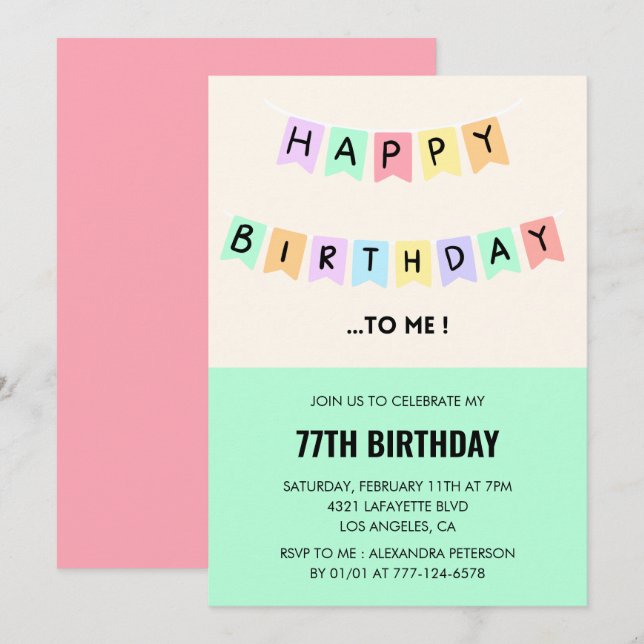 Cartes d'invitation drôles pour 77 ans Joyeux Anni (Devant / Derrière)