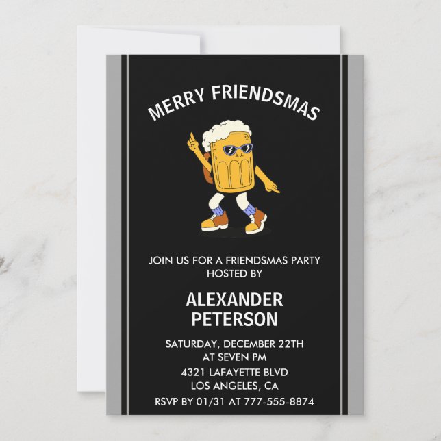 Cartes d'invitation drôles pour Friendsmas Bière (Devant)
