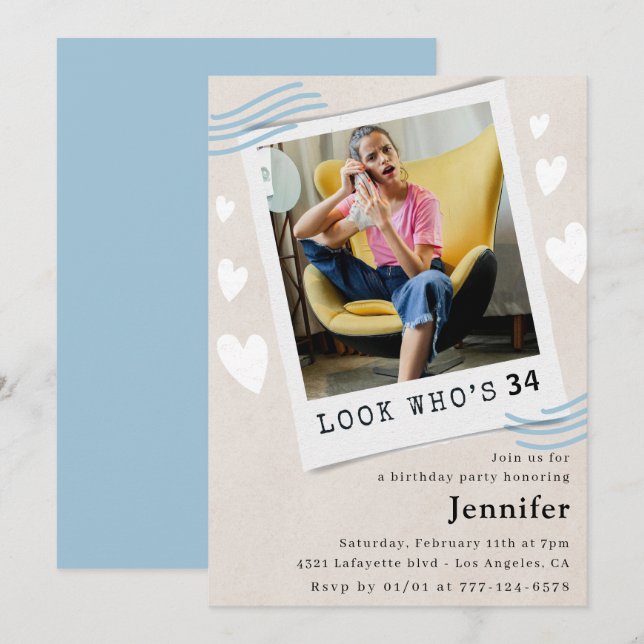 Cartes d'invitation drôles pour les 34 ans avec ph (Devant / Derrière)
