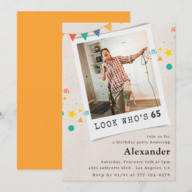 Cartes d'invitation drôles pour les 65 ans Hommes  (Devant / Derrière)