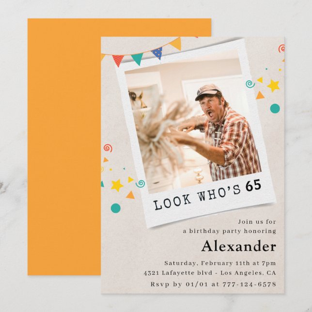 Cartes d'invitation drôles pour les 65 ans Hommes  (Devant / Derrière)