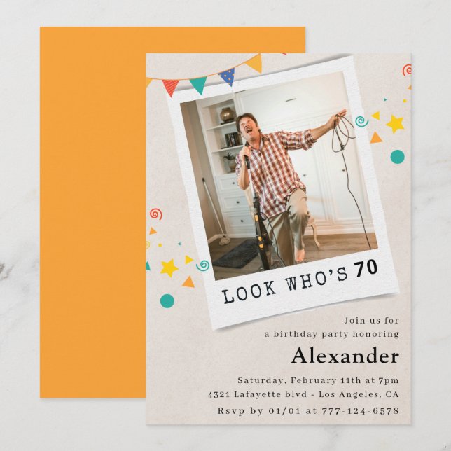 Cartes d'invitation drôles pour les 70 ans Hommes  (Devant / Derrière)