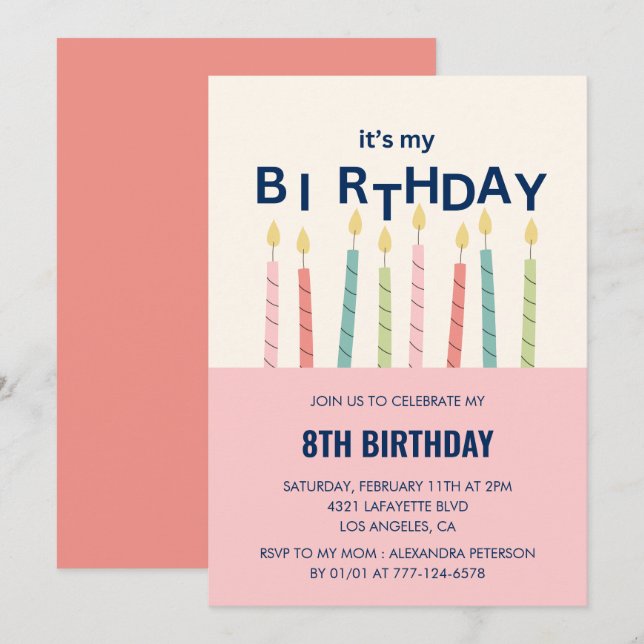Cartes d'invitation drôles pour un 8ème anniversai (Devant / Derrière)