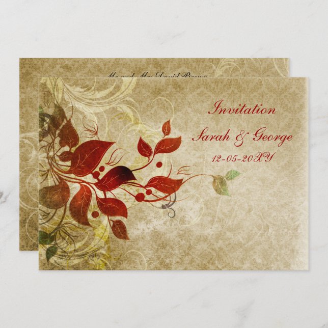 Cartes d'invitation du mariage de automne (Devant / Derrière)