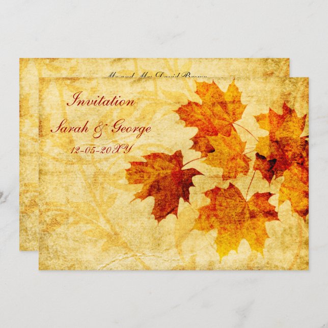 Cartes d'invitation du mariage de automne (Devant / Derrière)