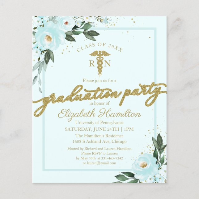 Cartes d'invitation école d'infirmières teinte de  (Devant)