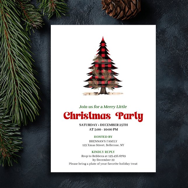 Cartes d'invitation éditable pour un Arbre de Noël (Minimalist Buffalo Christmas Tree Editable Invite)