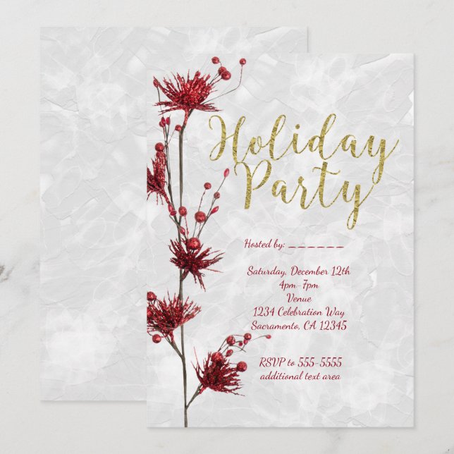 Cartes d'invitation élégantes à fleurs rouges pour (Devant / Derrière)
