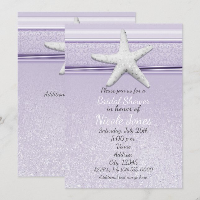 Cartes d'invitation élégantes à la plage avec étoi (Devant / Derrière)