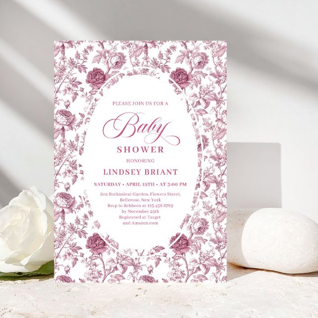 Cartes d'invitation élégantes à motif de rose cram (Elegant Crimson Rose Pattern Baby Shower Invitation)