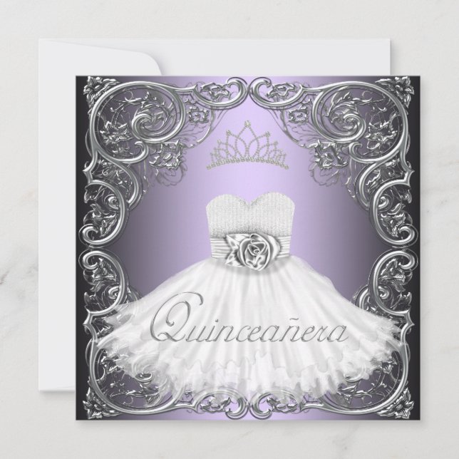 Cartes d'invitation élégantes argent et violet pou (Devant)