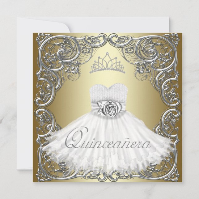 Cartes d'invitation élégantes argent or pour Quinc (Devant)