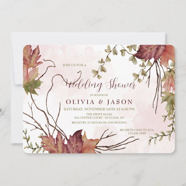 Cartes d'invitation Élégantes avec Feuilles d'Auto (Devant)