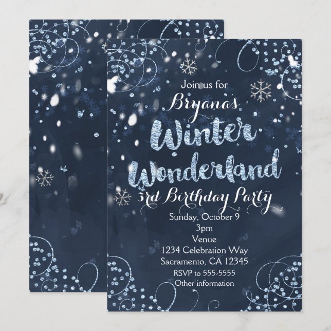 Cartes d'invitation élégantes bleu pour une fête d (Devant / Derrière)