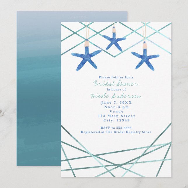 Cartes d'invitation élégantes de plage avec étoile (Devant / Derrière)