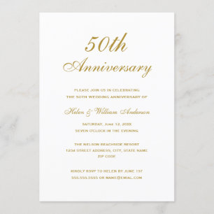Cartes d'invitation élégantes en or pour les 50 an