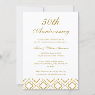 Cartes d'invitation élégantes en or pour les 50 an