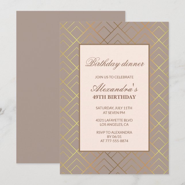 Cartes d'invitation élégantes en or pour un dîner  (Devant / Derrière)