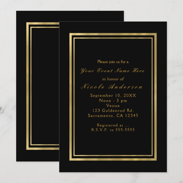 Cartes d'invitation élégantes et chic en or à feui (Devant / Derrière)