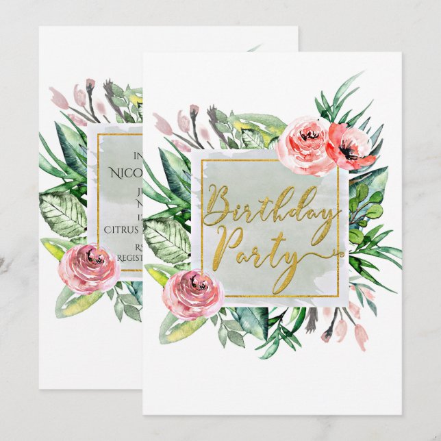 Cartes d'invitation élégantes et modernes à fleurs (Devant / Derrière)