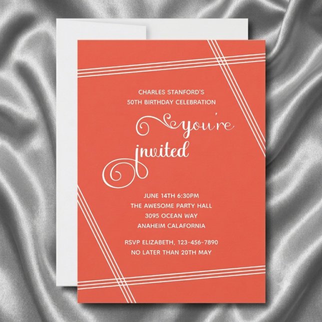 Cartes d'invitation élégantes et modernes pour un  (50th birthday invitation on silver silk cloth)