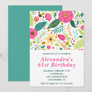 Cartes d'invitation élégantes florales 61ème anniv