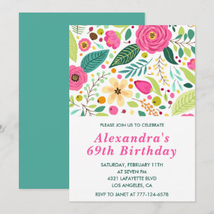 Cartes d'invitation élégantes florales 69ème anniv