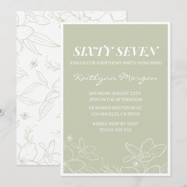 Cartes d'invitation élégantes florales vertes pour (Devant / Derrière)