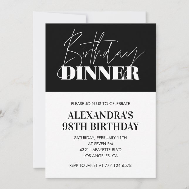 Cartes d'invitation élégantes noir et blanc pour 9 (Devant)
