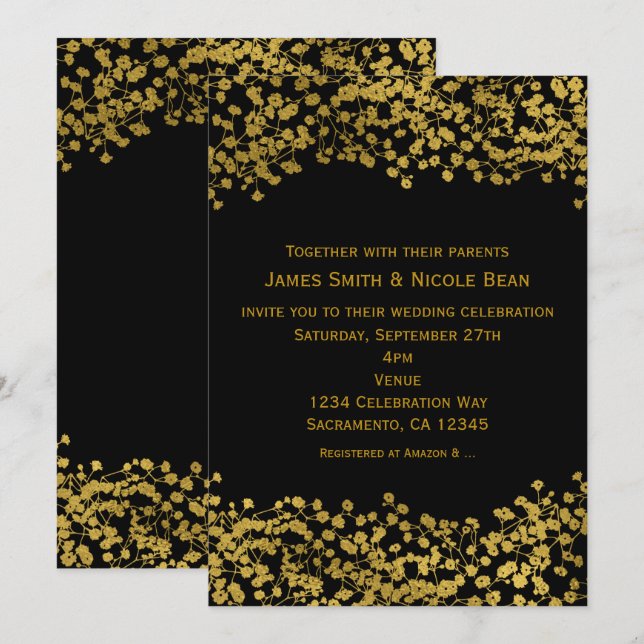 Cartes d'invitation élégantes noires avec baby's b (Devant / Derrière)
