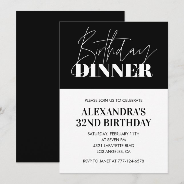 Cartes d'invitation élégantes noires pour 32e anni (Devant / Derrière)