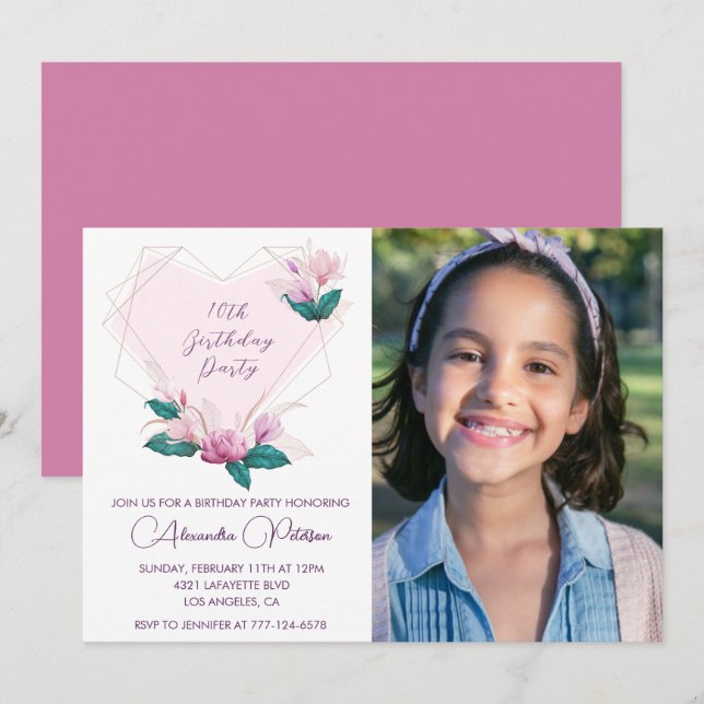 Cartes d'invitation élégantes pour 10 ans avec pho (Devant / Derrière)