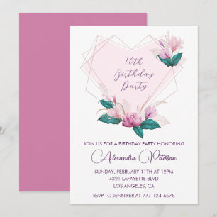 Cartes d'invitation élégantes pour 10 ans Fleurs r