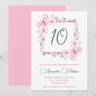 Cartes d'invitation élégantes pour 10 ans Fleurs R