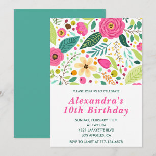 Cartes d'invitation élégantes pour 10 ans Floral C