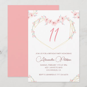 Cartes d'invitation élégantes pour 11 ans Fleurs r