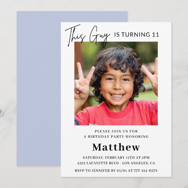 Cartes d'invitation élégantes pour 11 ans garçon P (Devant / Derrière)