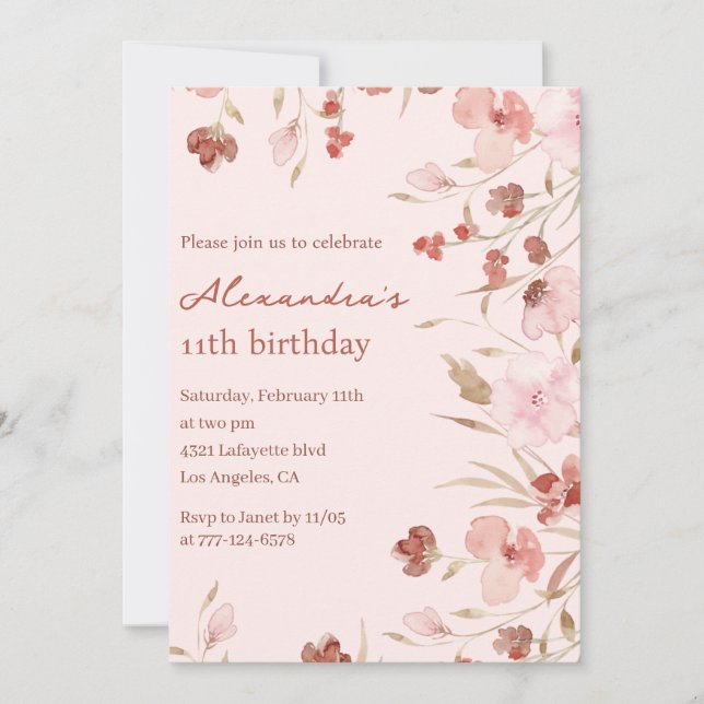 Cartes d'invitation élégantes pour 11ème anniversa (Devant)