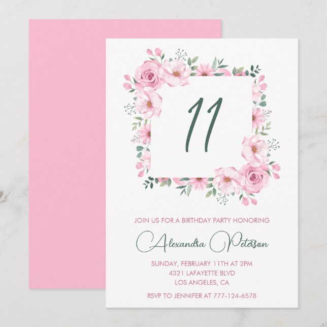 Cartes d'invitation élégantes pour 11ème anniversa (Devant / Derrière)
