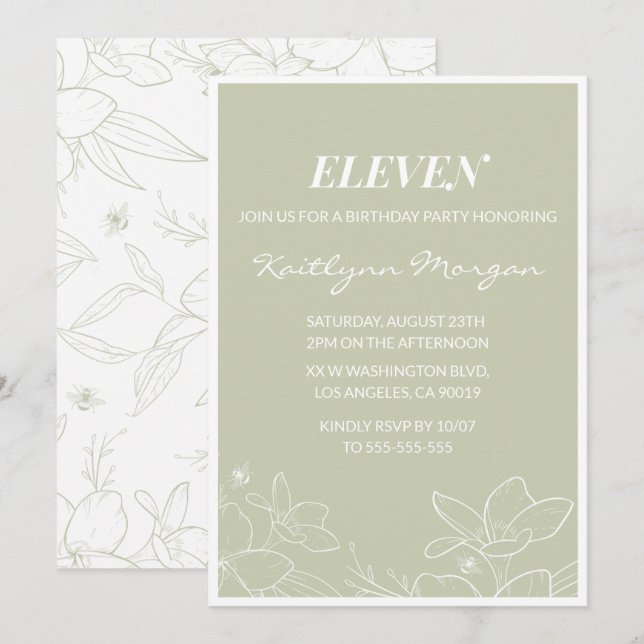 Cartes d'invitation élégantes pour 11ème anniversa (Devant / Derrière)