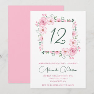 Cartes d'invitation élégantes pour 12 ans Floral R